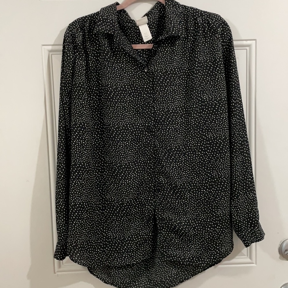 H&M Black Button Blouse with White Polka Dots